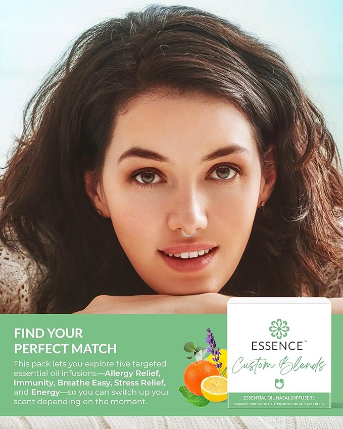 Essence Nasal Diffuser Custom Blends Bundle – Essential Oil Silicone Nose Rings for Energy, Immunity, Stress & Allergy Relief – Wearable Aromatherapy for Daily Wellness & Relaxation - Image 3